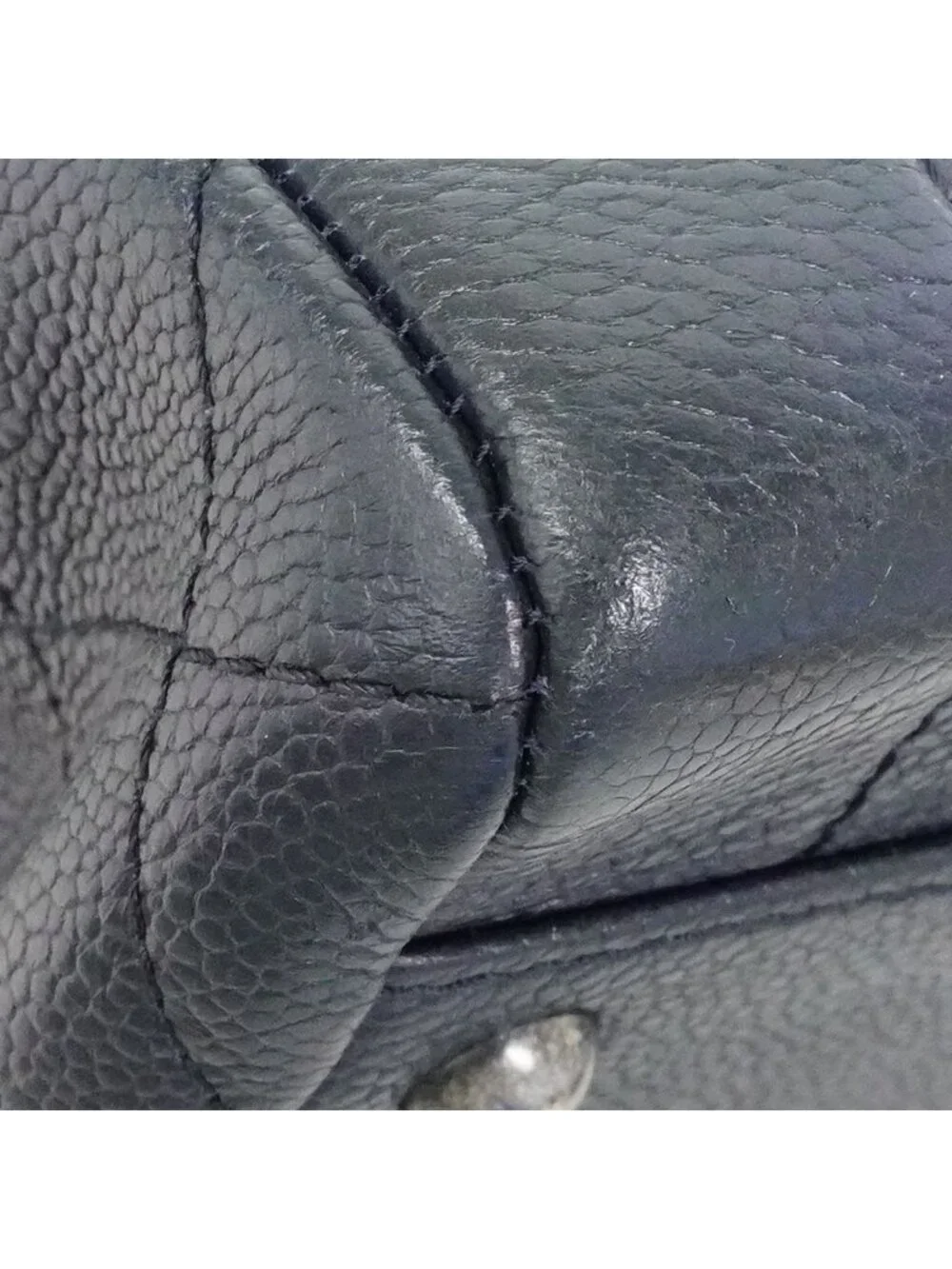 Chanel Handbag Quilted Leather Navy Silver 2-Way